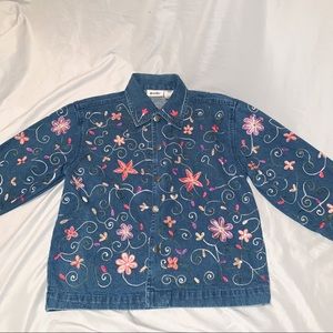 Flower Embroidered Denim Jacket